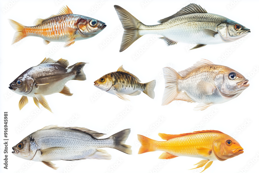 Fototapeta premium Colorful tropical fish collection isolated on white background png, underwater creatures concept.