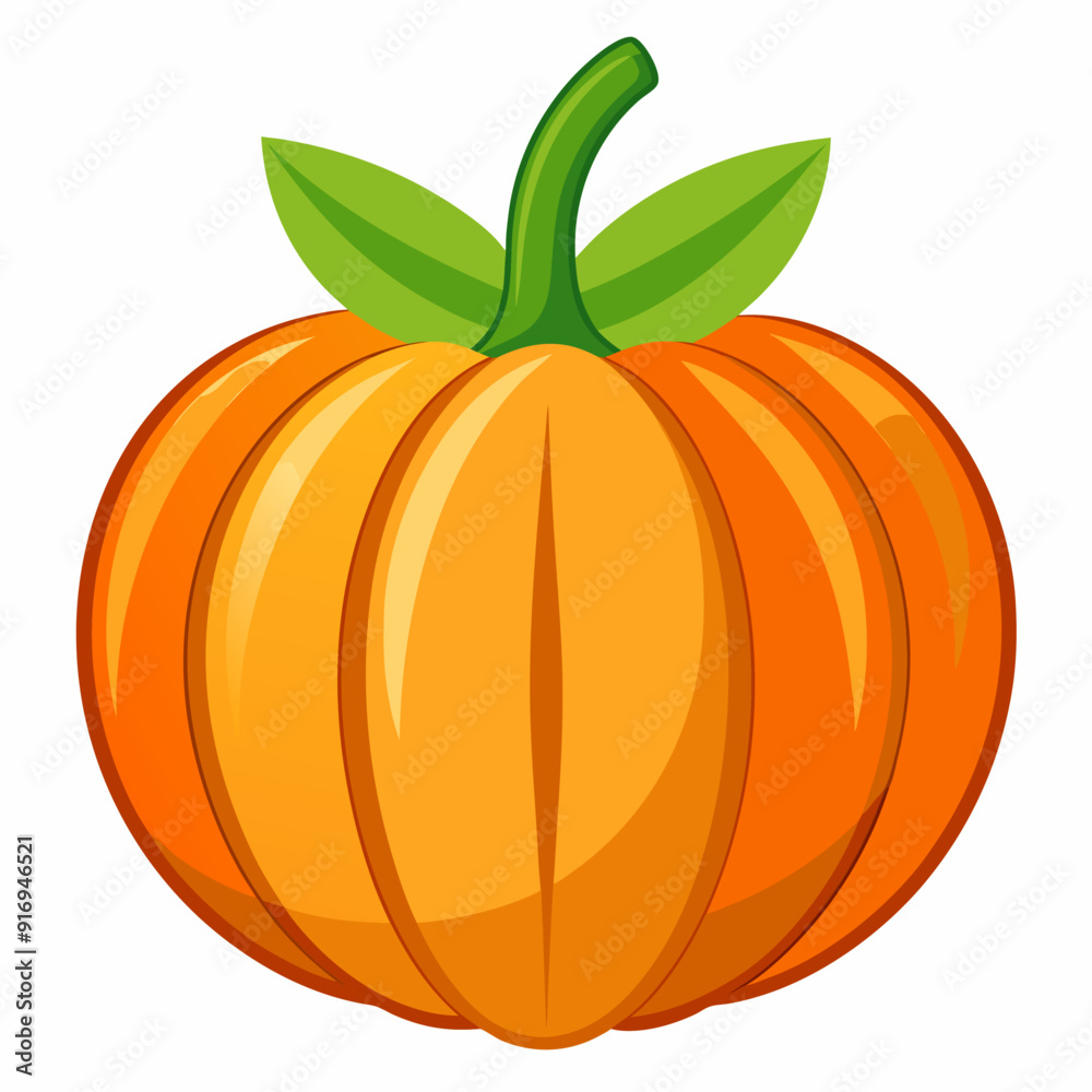 A Single Orange Pumpkin with Green Stem and Leaves A Single Orange Pumpkin with Green Stem and Leaves
