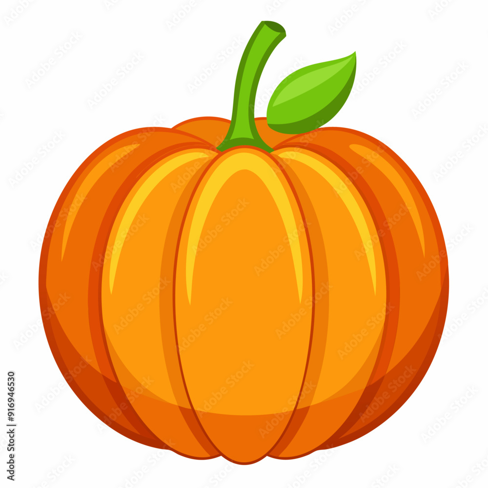 A Single Orange Pumpkin with a Green Stem and Leaf A Single Orange Pumpkin with a Green Stem and Leaf