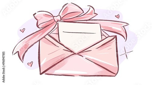 A pink envelope with a ribbon bow