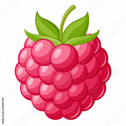 A Single Red Raspberry with Green Leaves