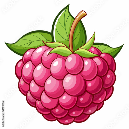 A Single Red Raspberry with Green Leaves