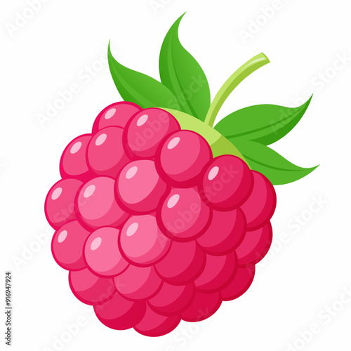 A Single Ripe Raspberry with Green Leaves