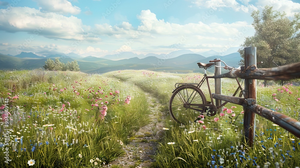 Rustic Countryside Road with Rolling Hills. AI generated illustration Rustic Countryside Road with Rolling Hills. AI generated illustration