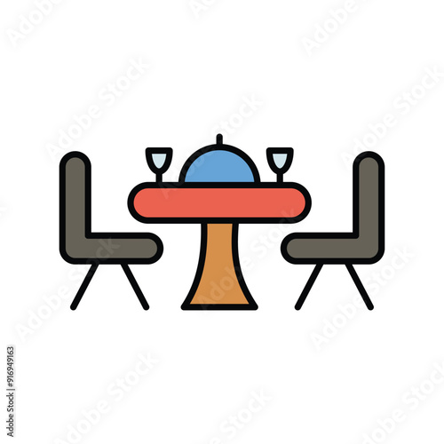 dinner table color line icon with white background vector stock illustration