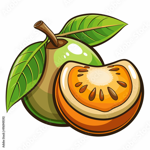 Green Guava with a Slice Showing Seeds and Pulp