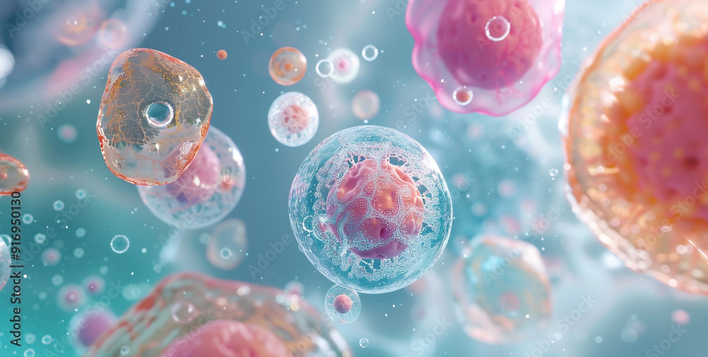 In various medical cells floating in the air In various medical cells floating in the air