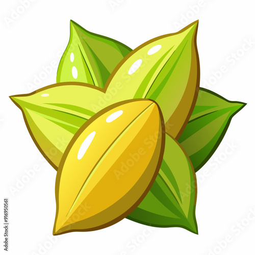 Cartoon Illustration of Starfruit with Green Husk