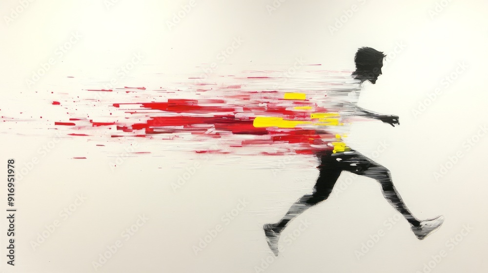 A dynamic silhouette of a runner in motion with colorful streaks representing speed and energy