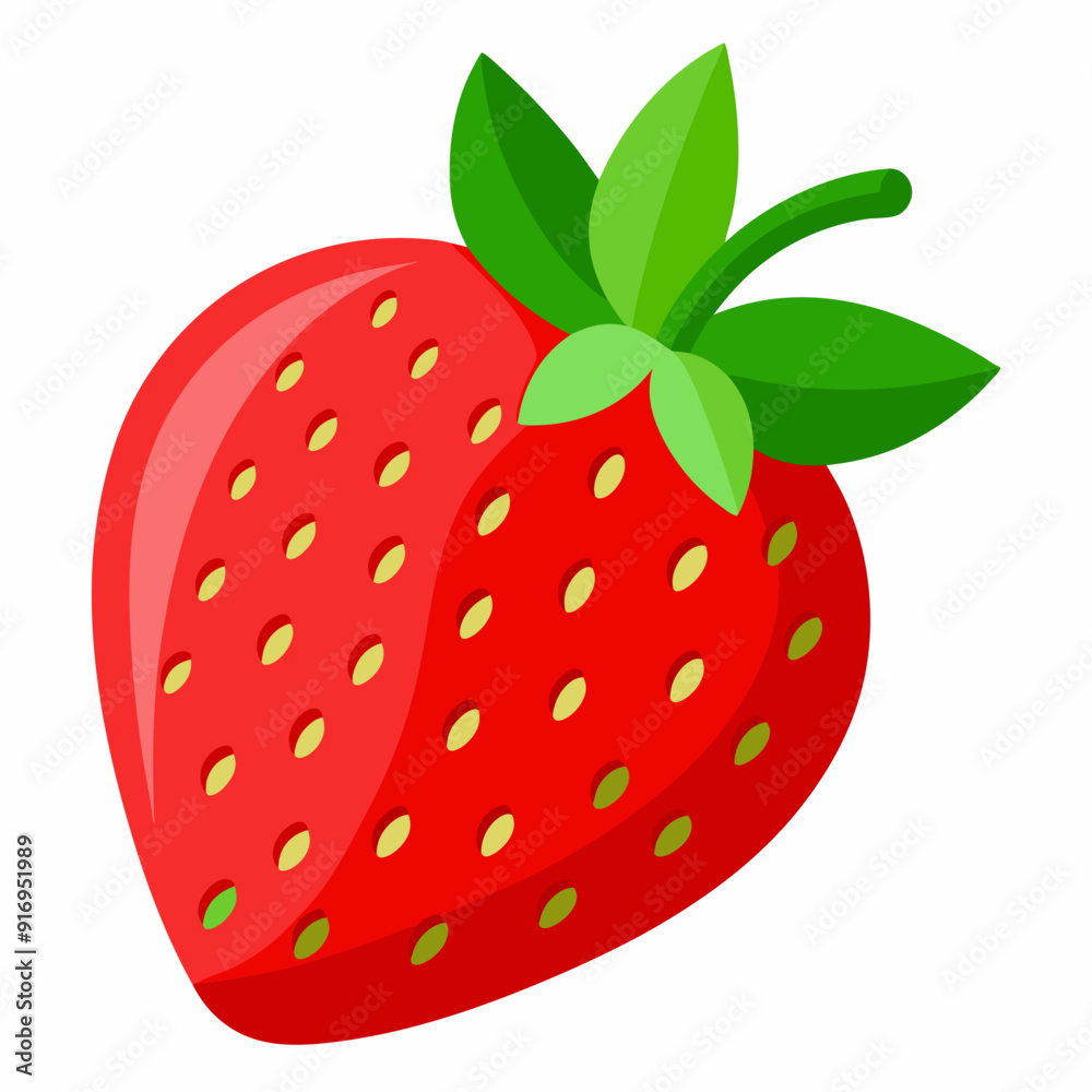 A Single Ripe Strawberry with Green Leaves A Single Ripe Strawberry with Green Leaves