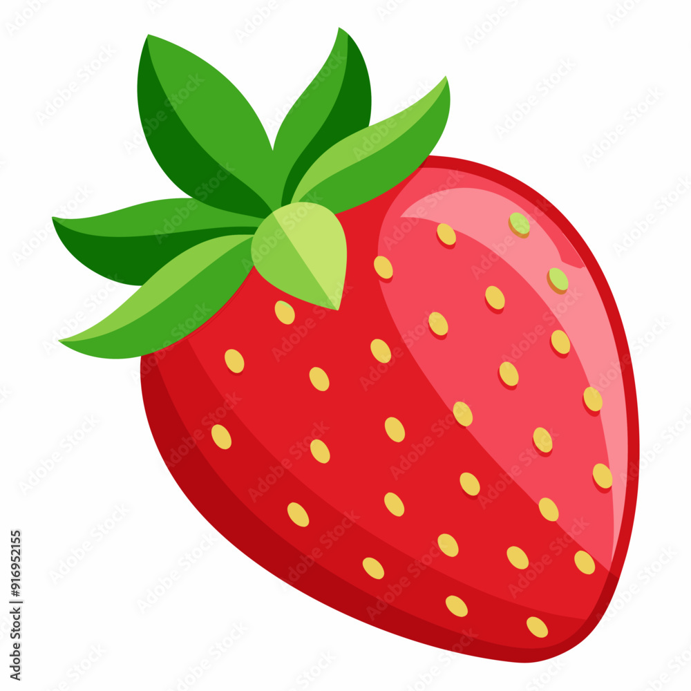 A Single Red Strawberry with Green Leaves A Single Red Strawberry with Green Leaves
