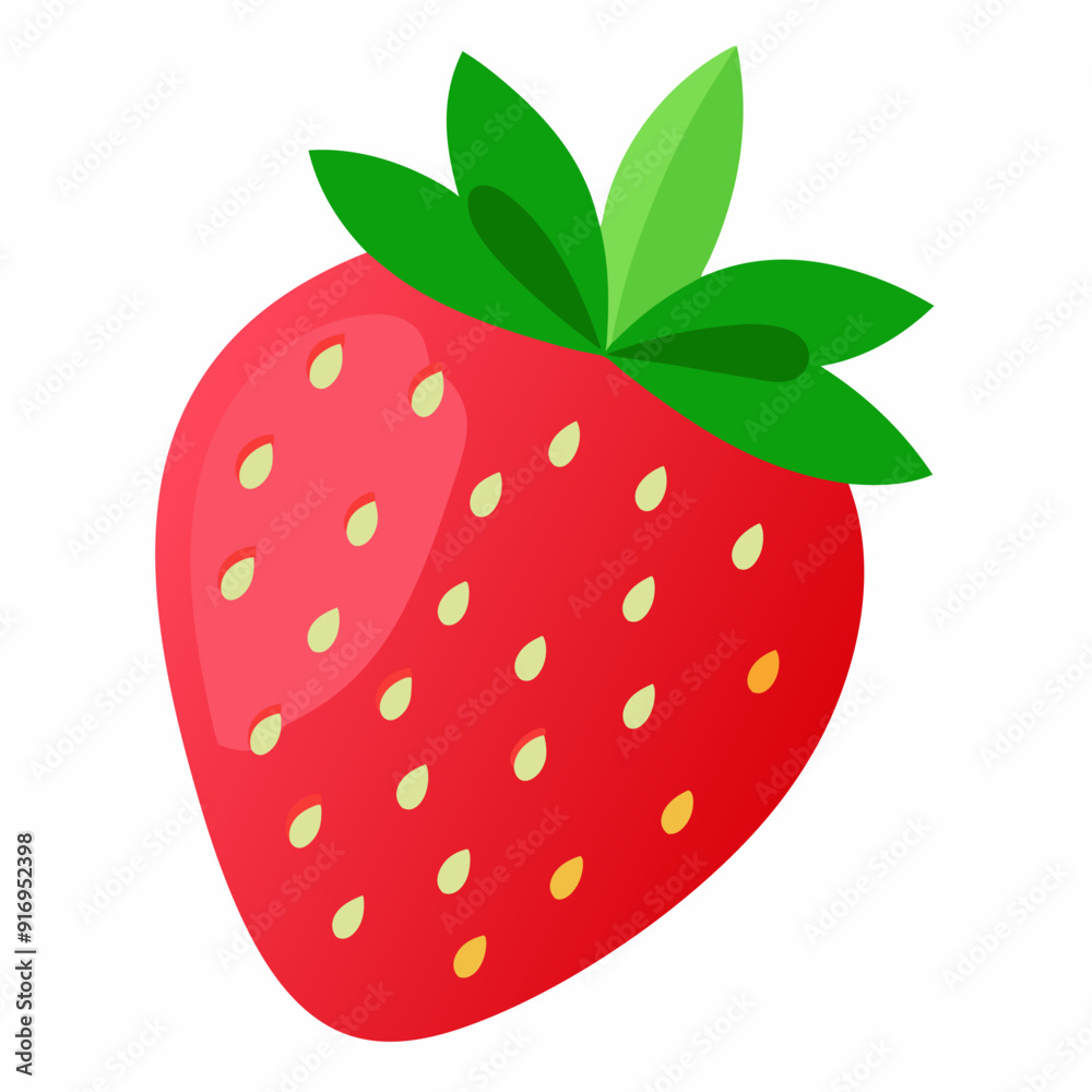 A Single Red Strawberry with Green Leaves A Single Red Strawberry with Green Leaves