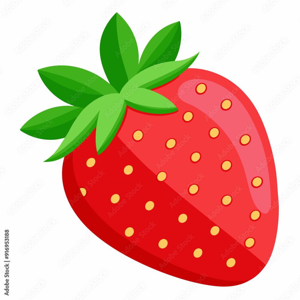 A Single, Ripe Strawberry with Green Leaves A Single, Ripe Strawberry with Green Leaves