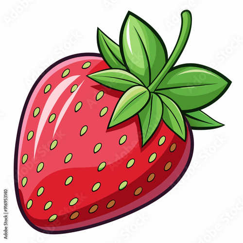 Cartoon Illustration of a Single Red Strawberry