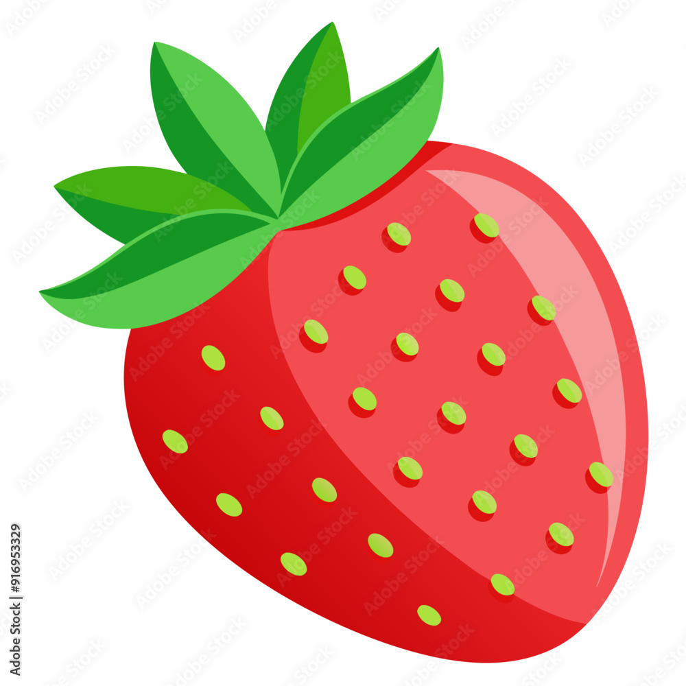 A Single, Red, Ripe Strawberry with Green Leaves A Single, Red, Ripe Strawberry with Green Leaves