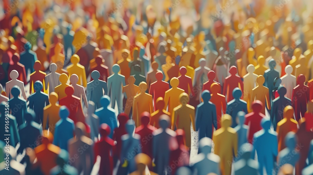 Fototapeta premium Paper cutout depicts a sizable gathering of individuals standing. Generative Ai