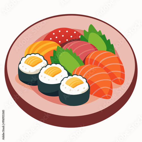 A Plate of Assorted Sushi with Maki Rolls and Nigiri