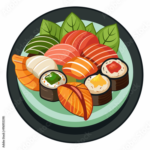 Sushi Platter with Various Nigiri and Maki Rolls