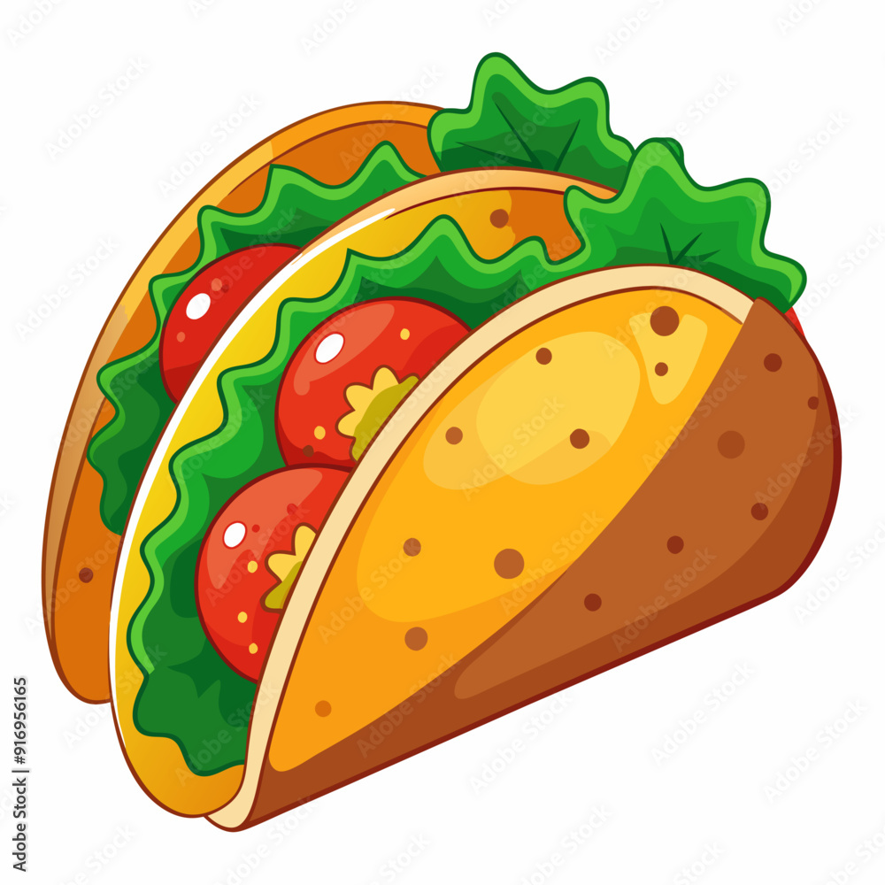 Cartoon Illustration of a Taco with Lettuce and Tomatoes Cartoon Illustration of a Taco with Lettuce and Tomatoes