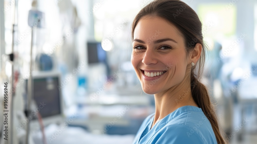 Nurse Smiling with Healthcare Facility in Background Nurse Smiling with Healthcare Facility in Background