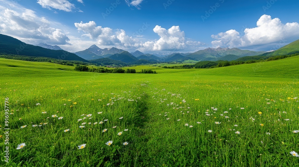 Serene Meadow with Mountain View Serene Meadow with Mountain View
