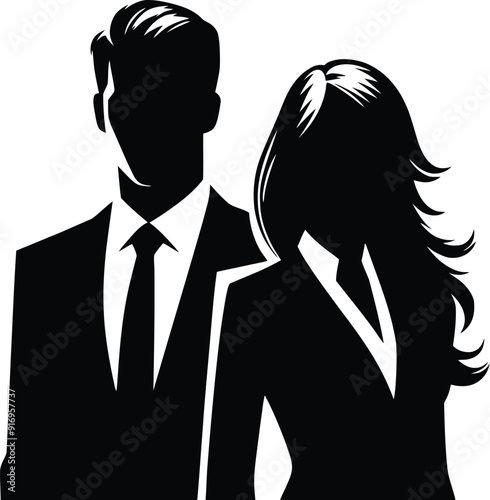 Set man and woman head icon silhouette. Male and female avatar profile sign, face silhouette logo – stock vector