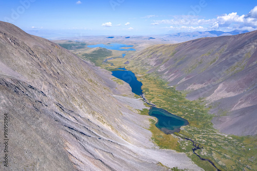 mountains lake valley river aerial view