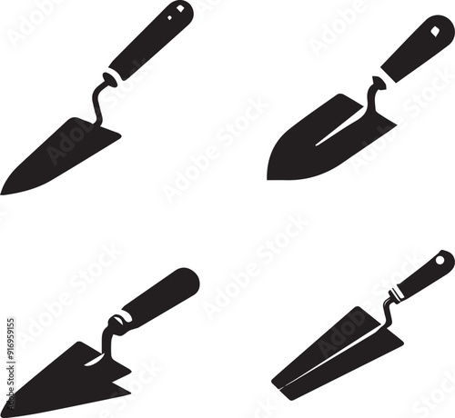 silhouette of clean vector trowel set isolated on white background 