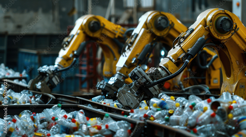 Fototapeta premium Recycling robots sorting waste efficiently