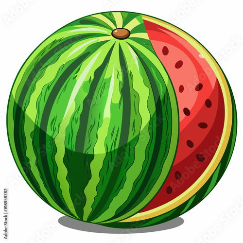 A Whole Watermelon with a Slice Cut Out