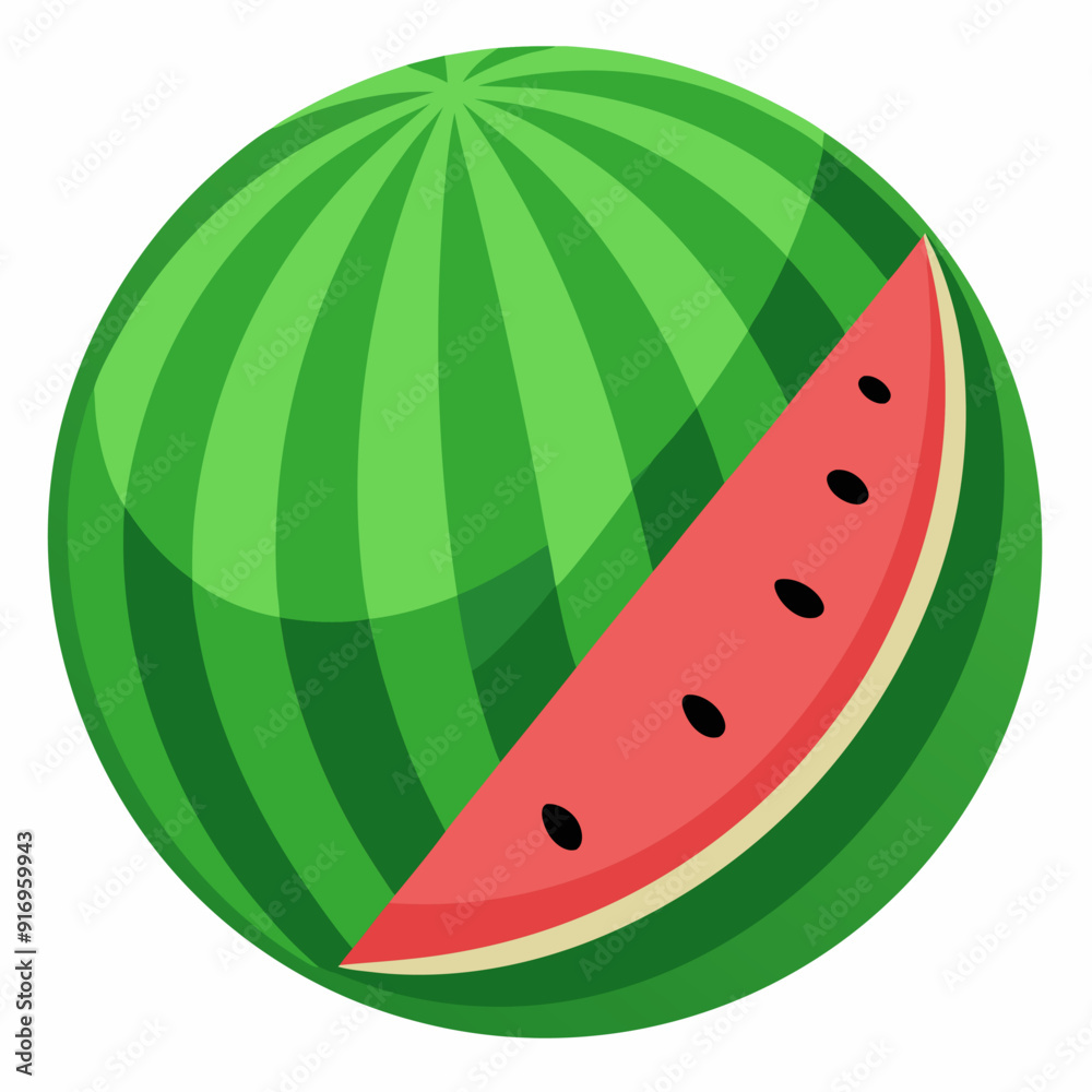 A Whole Watermelon with a Slice Cut Out
