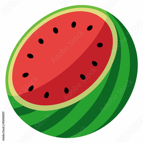 A Sliced Watermelon with Green Stripes and Red Flesh