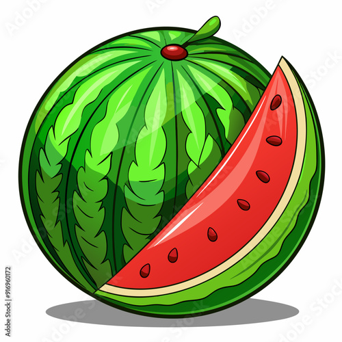 Cartoon Illustration of a Watermelon with a Slice Removed