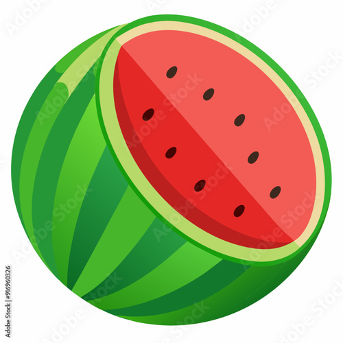 A Sliced Watermelon with Green Rind and Red Flesh