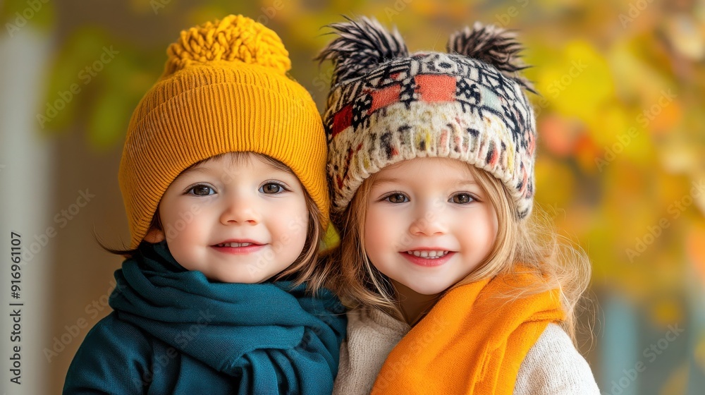 Adorable Kids Wearing Winter Hats and Scarves Adorable Kids Wearing Winter Hats and Scarves