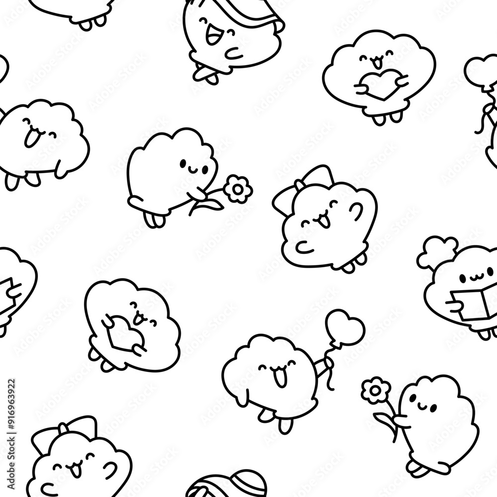 Cute seashell with smiling face. Seamless pattern. Coloring Page. Kawaii cartoon character. Hand drawn style. Vector drawing. Design ornaments. Cute seashell with smiling face. Seamless pattern. Coloring Page. Kawaii cartoon character. Hand drawn style. Vector drawing. Design ornaments.
