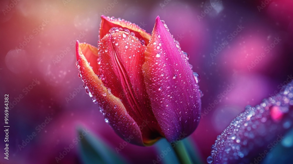 Dew-Kissed Tulip in Vibrant Hues Dew-Kissed Tulip in Vibrant Hues