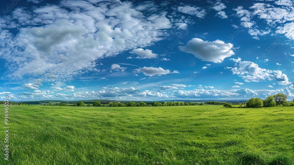 A large field of grass with a clear blue sky above A large field of grass with a clear blue sky above
