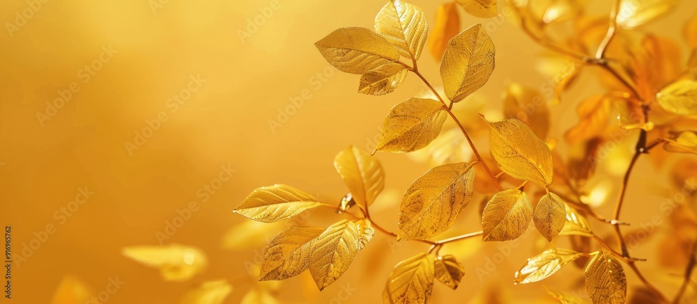 Golden leaves arranged in a styled stock scene featuring a product podium with copy space Golden leaves arranged in a styled stock scene featuring a product podium with copy space