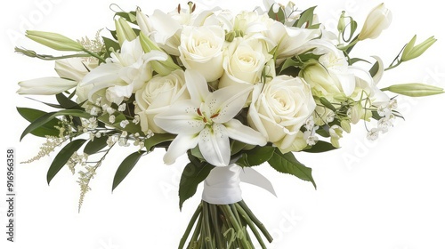 White Bouquet of Roses and Lilies