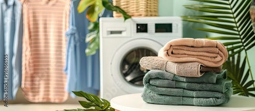 Stack of clean towels along...