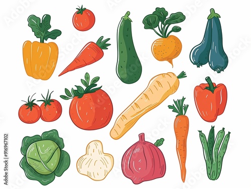 Set of various vegetables simple illustration. AI generated