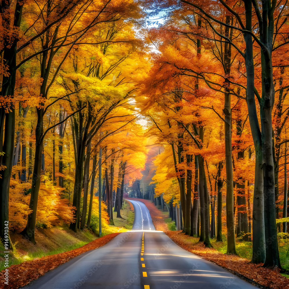 road surrounded by tall trees captured during autum road surrounded by tall trees captured during autum