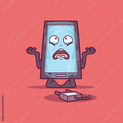 A Smartphone Character without battery vector illustration. Technology design concept.