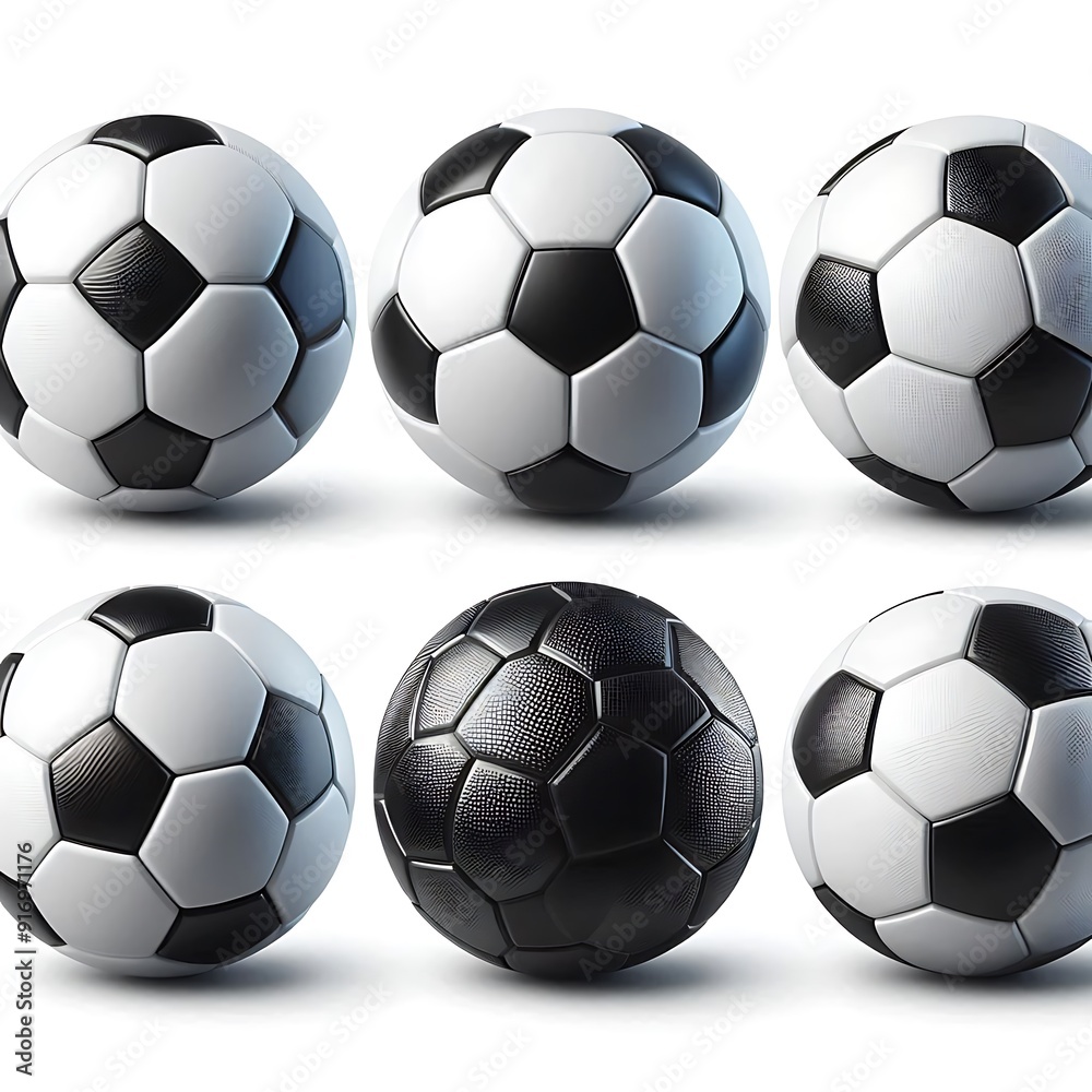 Realistic Football Ball Set. Classic Round Soccer Ball. Different Views. Sport Game Symbol. Isolated
