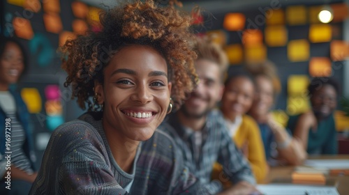 Diverse group of employees collaborating in a creative office environment