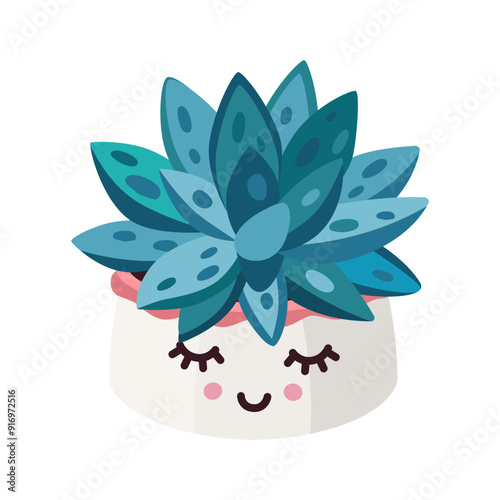 Succulent kaktus houseplant in a cute pot vector flat illustration.