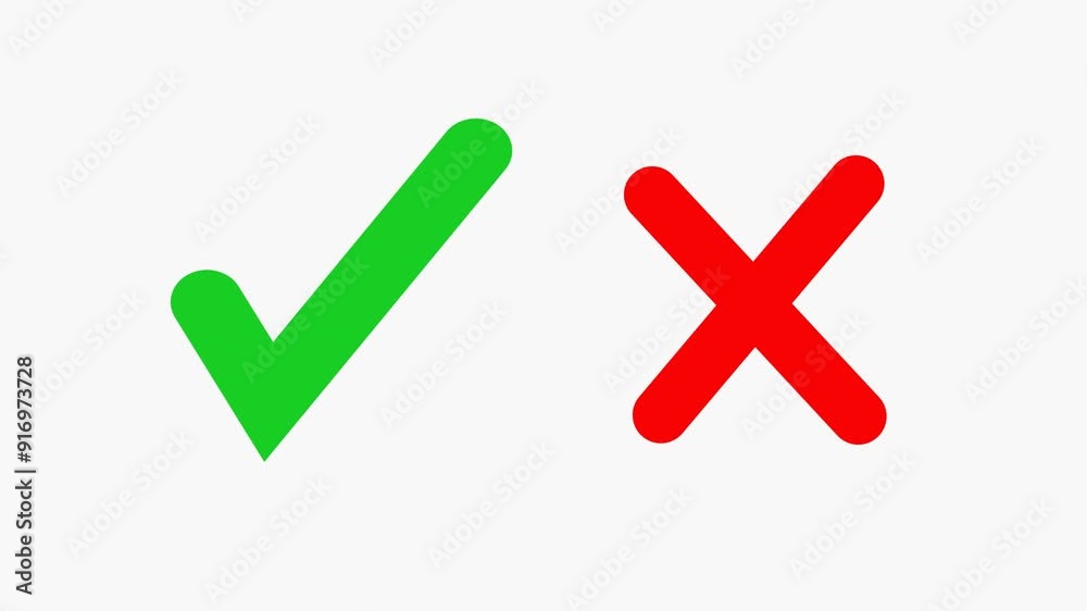 check mark and Cross icon animation on white screen background. yes no icon, Tick mark, checkmark sign, approved, cross symbol, cancel, reject, accept, confirm, success, fail, ok. check mark and Cross icon animation on white screen background. yes no icon, Tick mark, checkmark sign, approved, cross symbol, cancel, reject, accept, confirm, success, fail, ok.