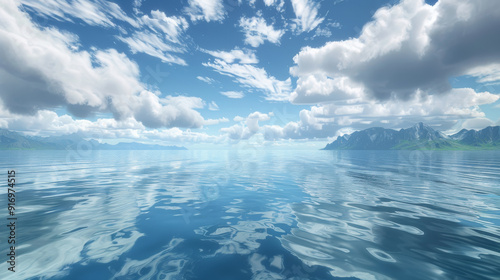 Tranquil waters, where clouds gracefully glide above. photo