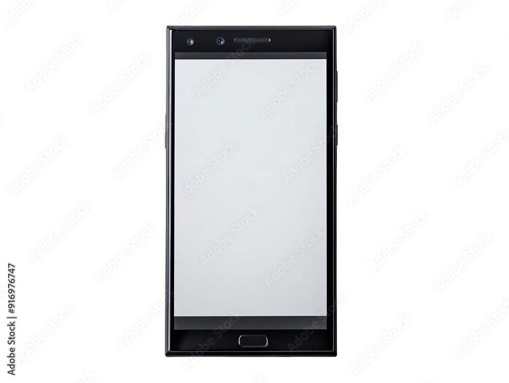 High-quality black smartphone with blank white screen, frontal view, isolated on white background, perfect for mockups and designs. High-quality black smartphone with blank white screen, frontal view, isolated on white background, perfect for mockups and designs.